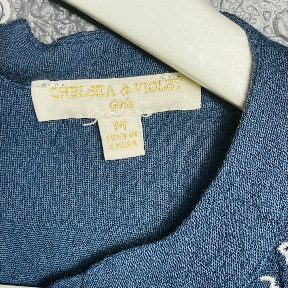 Chelsea & Violet Girls Navy Blue Woven Embroidered Peasant Top Size Medium NWT - Picture 5 of 8